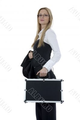 beauty blonde with valise