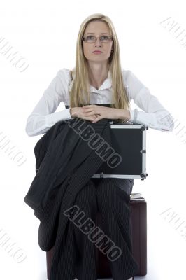 beauty blonde with valise