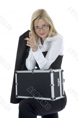 beauty blonde with valise
