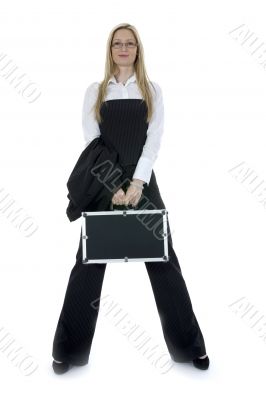 beauty blonde with valise