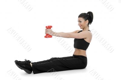 beautiful girl with dumbbells