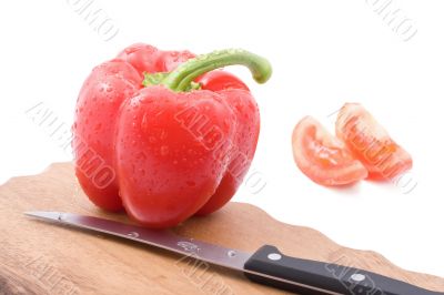 red paprica and knife isolated