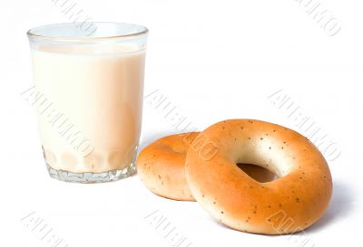 Glass of milk and bagels