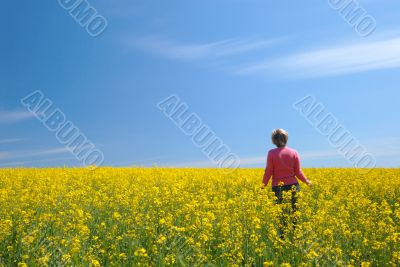 Field, sky and the woman