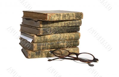 antique books and glasses