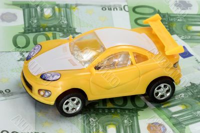Toy Car on Euro Banknotes
