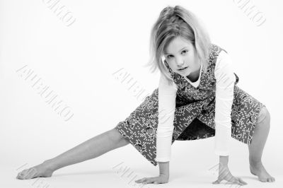 Blond child in black and white