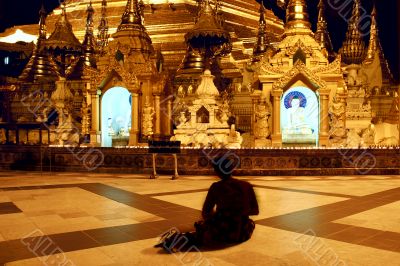 praying woman in shwedagon temple, Myanmar