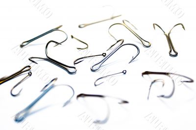 Set of fishing hooks on a white background