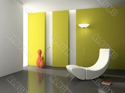 Elegant interior with white armchair 3D