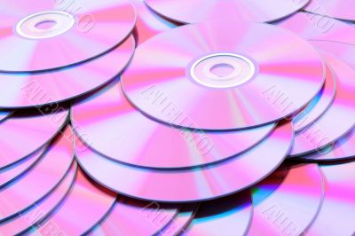 Many pink DVDs or CDs