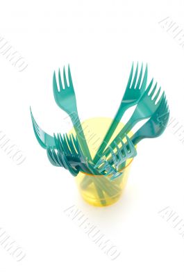 Plastic cup with fork