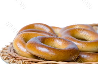 Bagels on wicker plate