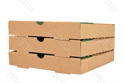 Three pizzas boxes