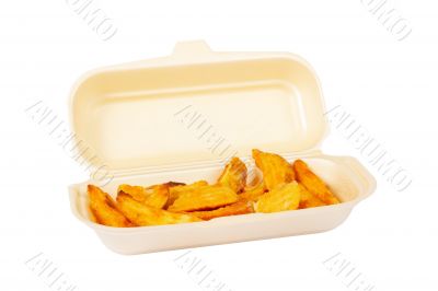 Potatoes on styrofoam container