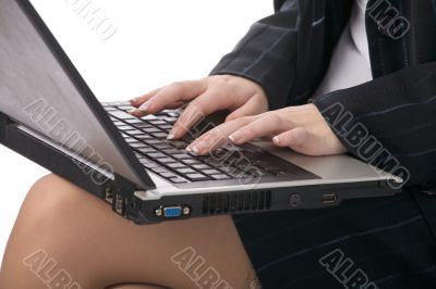 The woman used notebook