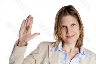 woman shows key