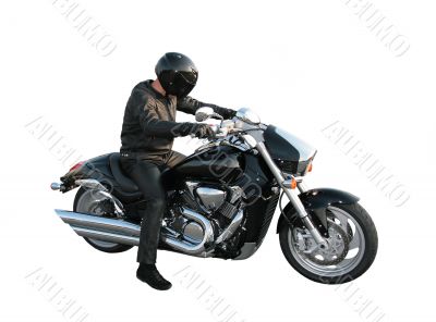 The motorcyclist on a motorcycle.