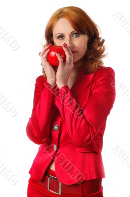 woman, holding tender an apple