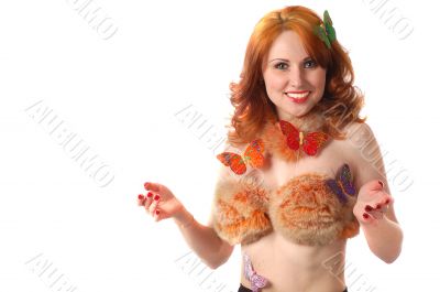 woman in fur and butterflies