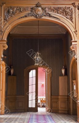 Door and chandelier