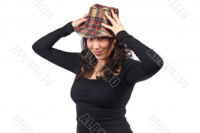 Happy casual woman with hat