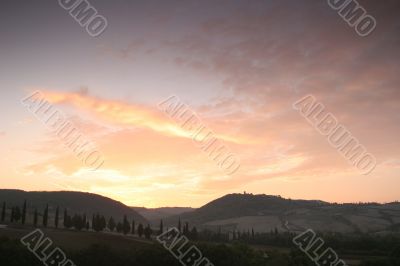 Sunrise over Tuscan hills