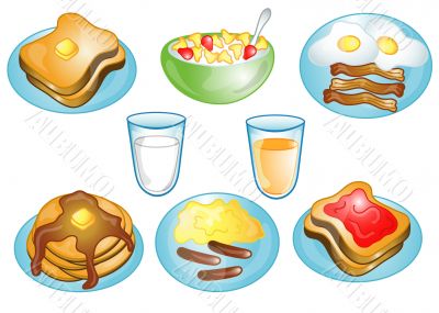 Breakfast foods icons or symbols