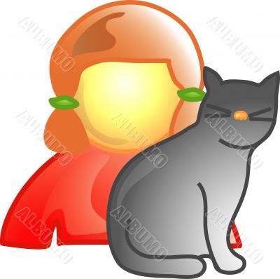 Girl with pet cat icon