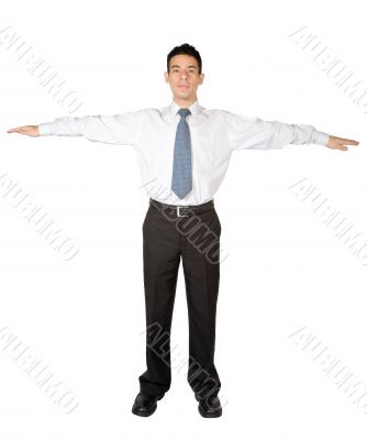 business man standing with arms open