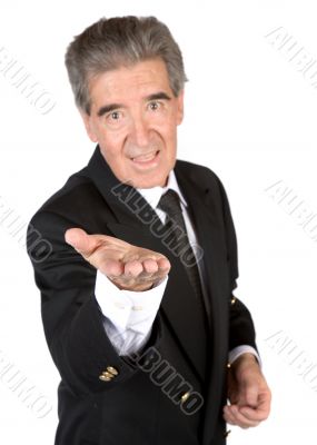 business senior with hand in front
