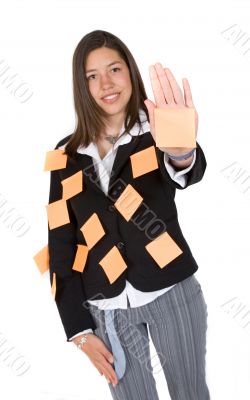 business multitasks - woman with post it notes