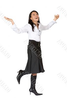 business woman with arms up