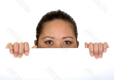 asian business woman holding white card