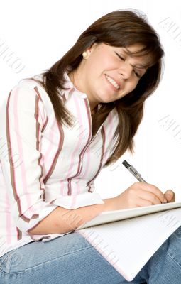 girl studying on white