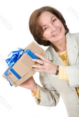 business woman happy with gift