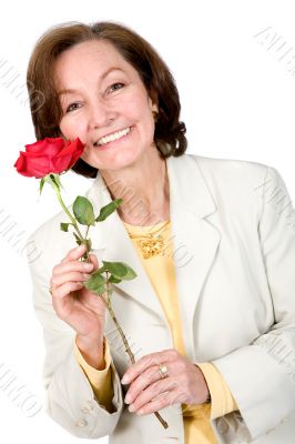 Business Woman holding a red rose