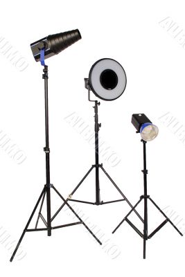 three studio flash on tripod