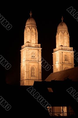 zurich cathedral at night