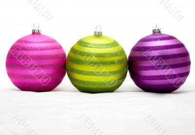 christmas balls in purple - pink and green
