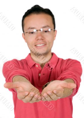 casual guy holding something