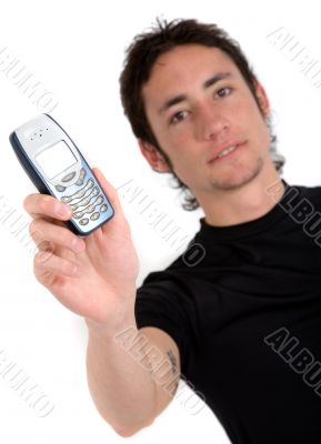 casual guy showing his mobile