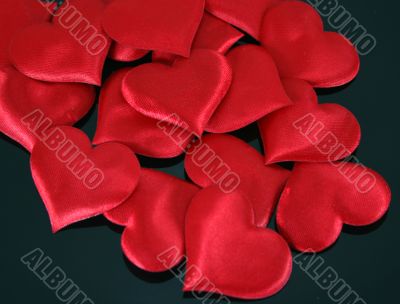 Red Satin Hearts on Black