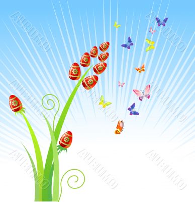 Easter eggs-flowers / with butterfly / vector