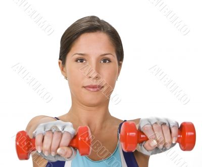 Woman with barbells