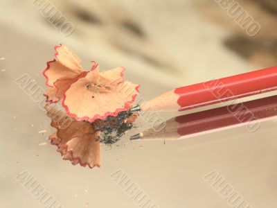 Sharpened pencil and wood shavings