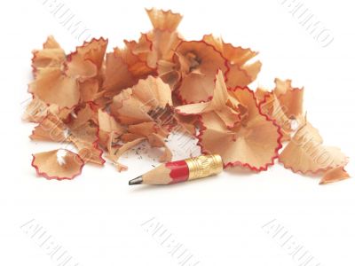 Sharpened pencil and wood shavings