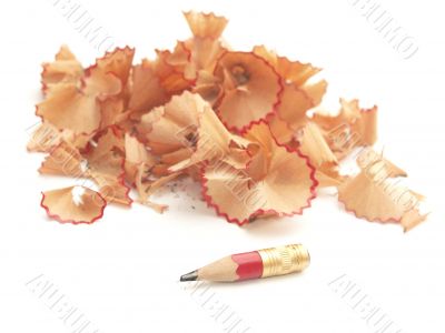 Sharpened pencil and wood shavings