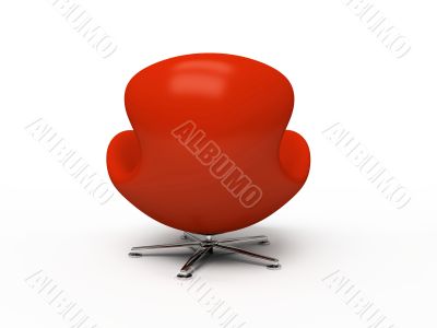 Leather red armchair (back view) isolated on white background