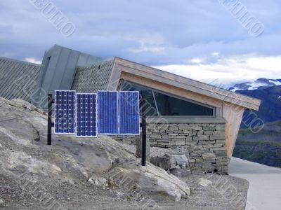 Solar panels on mountain peak